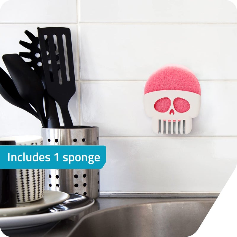 Peleg Design Brain Drain White Skull Sponge Holder for Kitchen, Bath, or Sink, Drains and Dries All Types of Sponges, 1 Sponge Included - Image 2